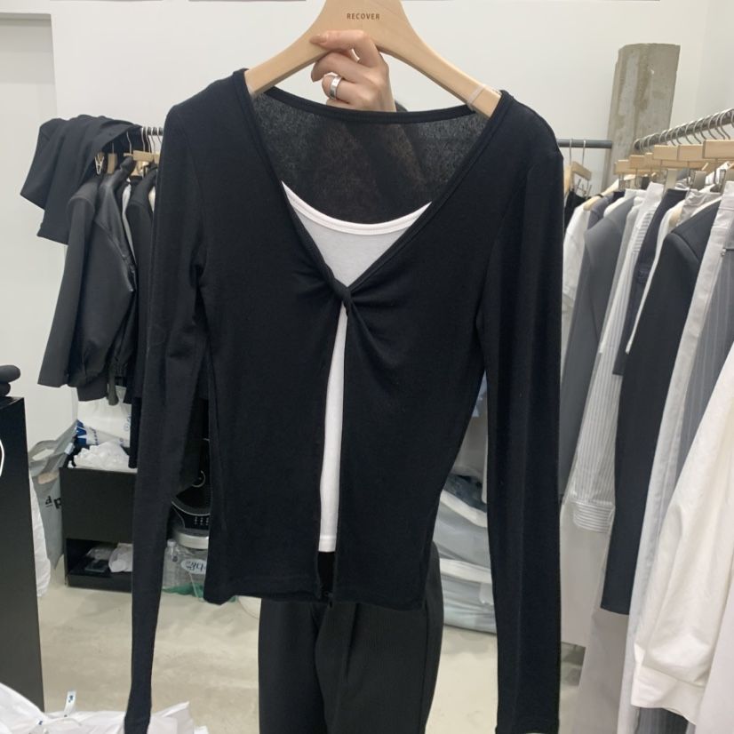 RECOVER韓國東大門直郵女裝新款休閑時尚推薦長袖T恤假兩件RECOVER/MOMENT長袖T恤