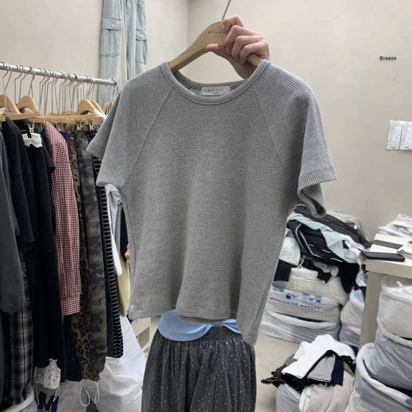 BREEZE韓國代購女裝新款推薦休閑26春夏時尚T恤插肩袖華夫格BREEZET恤