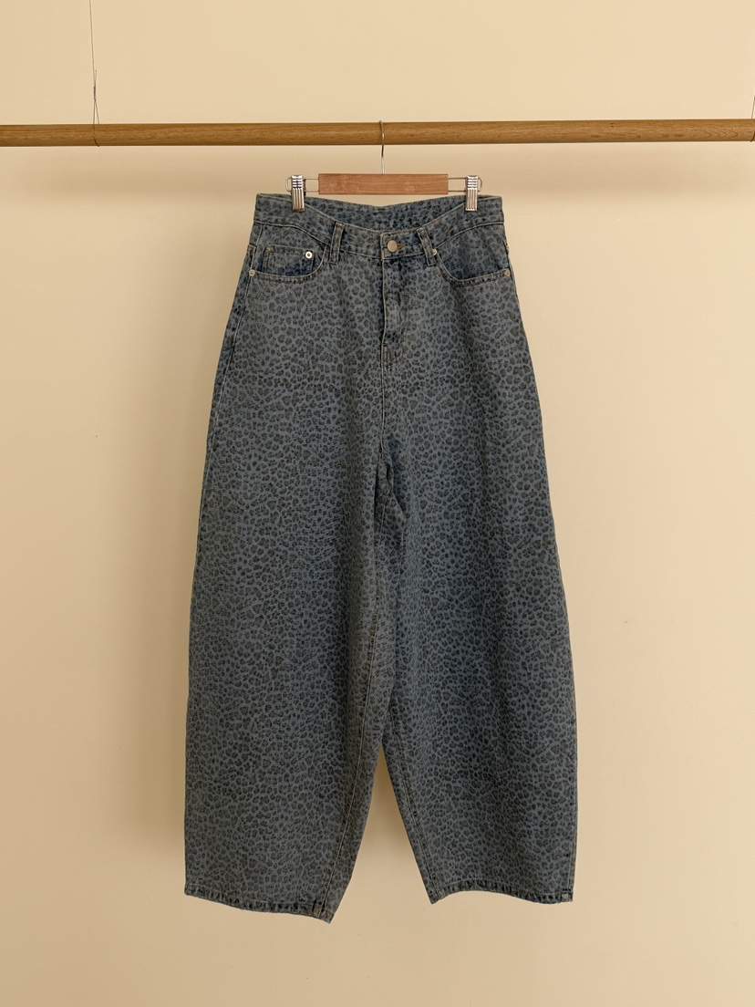 OURWAVE/OUR ROOM韓國直郵實拍女裝新品休閑牛仔褲豹紋Our Wave/Our Room牛仔褲
