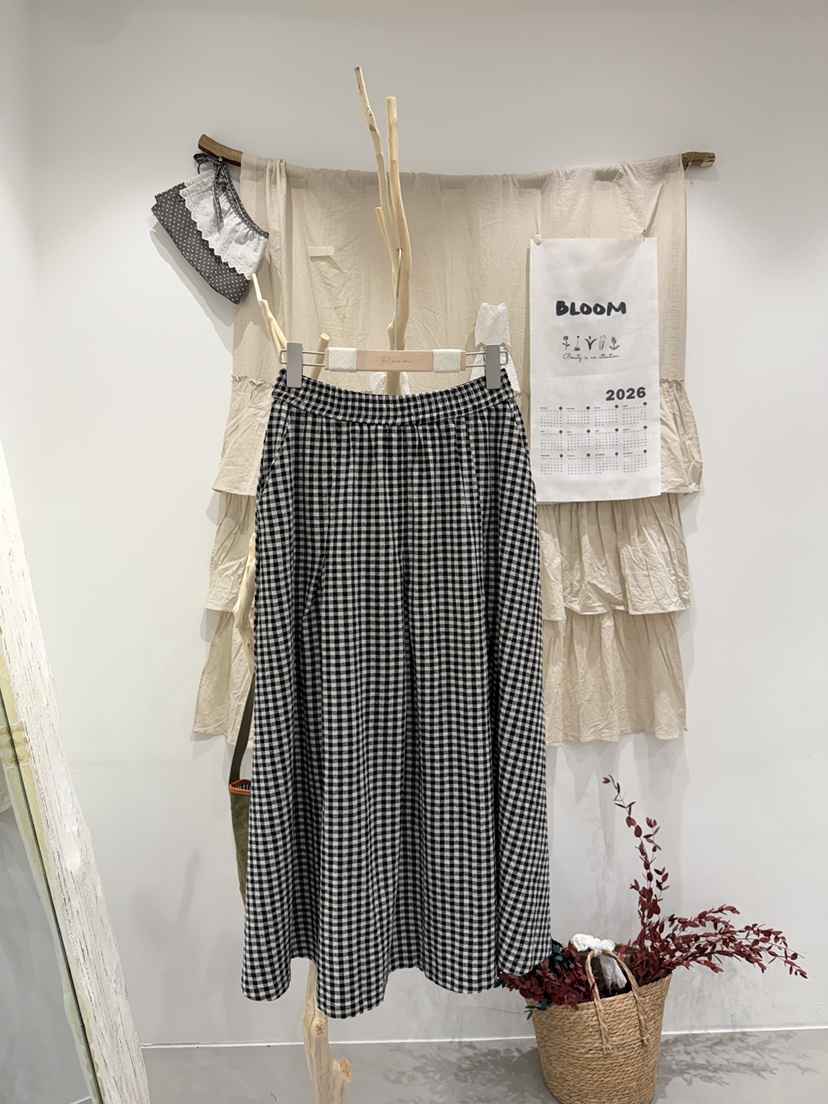 BLOOM韓國東大門直郵女士新款26春夏熱賣時尚長裙格子棉布BLOOM-S長裙