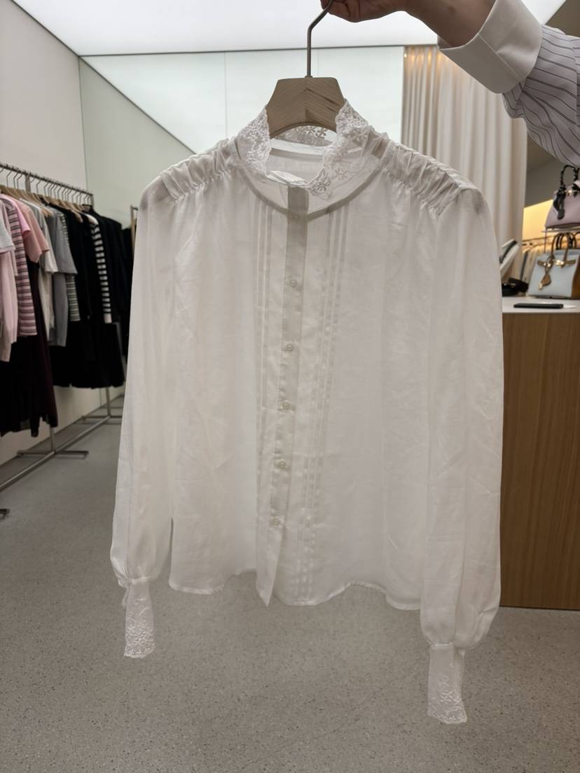 JUJU韓國東大門直郵女士新款26春夏休閑襯衫蕾絲衫蕾絲亞麻JUJU襯衫/蕾絲衫