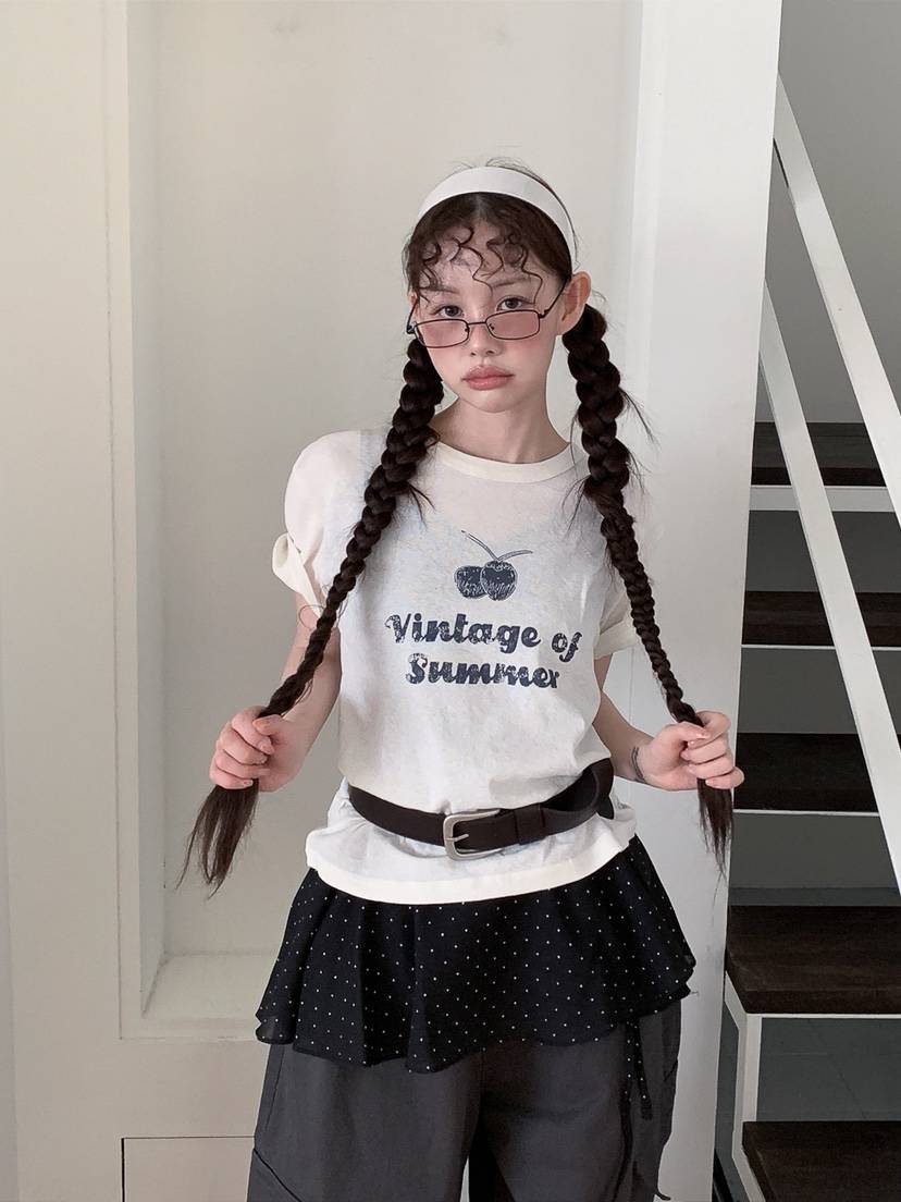 I MFACT韓國直郵實拍女裝新款休閑26春夏T恤不含內搭復古腰帶I MFACTT恤