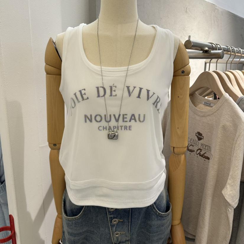 MOSAIC韓國東大門代購女裝新品休閑吊帶背心不含飾品假兩件網眼MOSAIC吊帶/背心