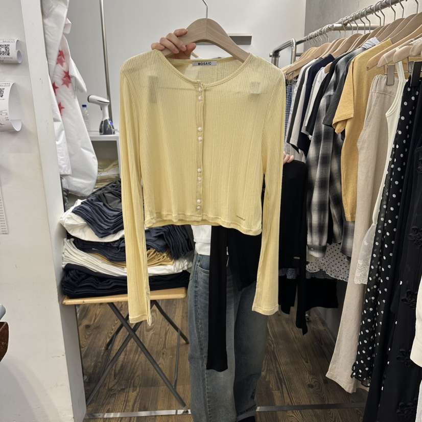 MOSAIC韓國東大門直郵女士新款26春夏針織衫開衫開衩羅紋MOSAIC針織衫