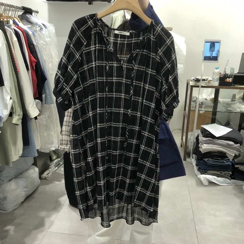 ANN MARGRET韓國東大門直郵女士新款時尚連衣裙不含配飾格紋開衩GRETA.Y連衣裙