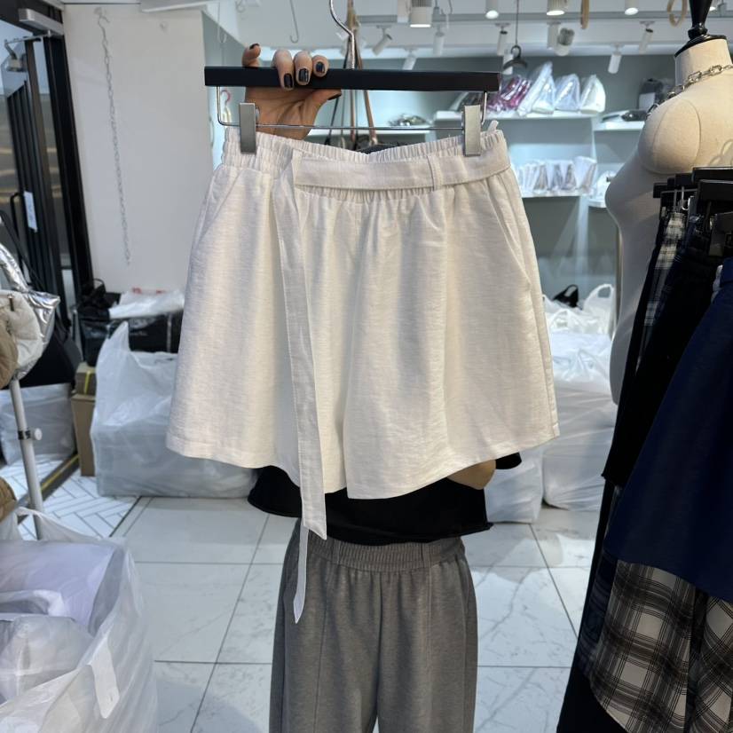 空韓國東大門直郵女士新品時尚休閑職業短褲珍珠迷你含腰帶空短褲