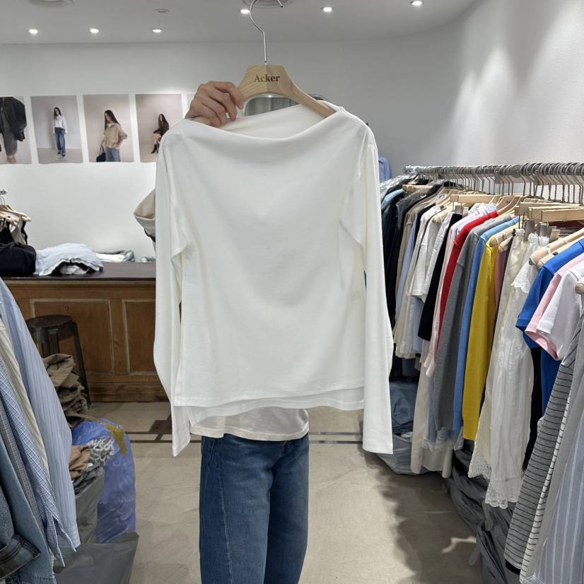 ACKER韓國直郵女士新品熱賣休閑推薦時尚26春夏長袖T恤露肩ACKER長袖T恤