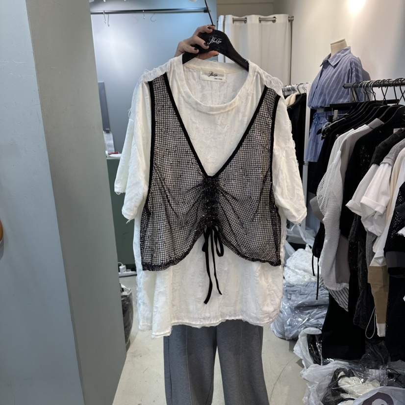 空韓國直郵女裝新款時尚熱賣推薦職業休閑人氣26春夏T恤假兩件空T恤