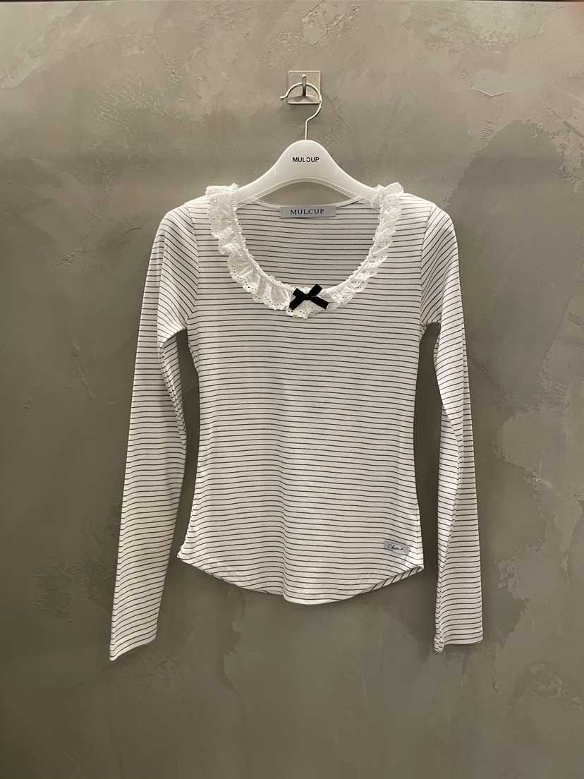 MULCUP韓國東大門代購女士新品熱賣時尚26春夏長袖T恤條紋MULCUP長袖T恤