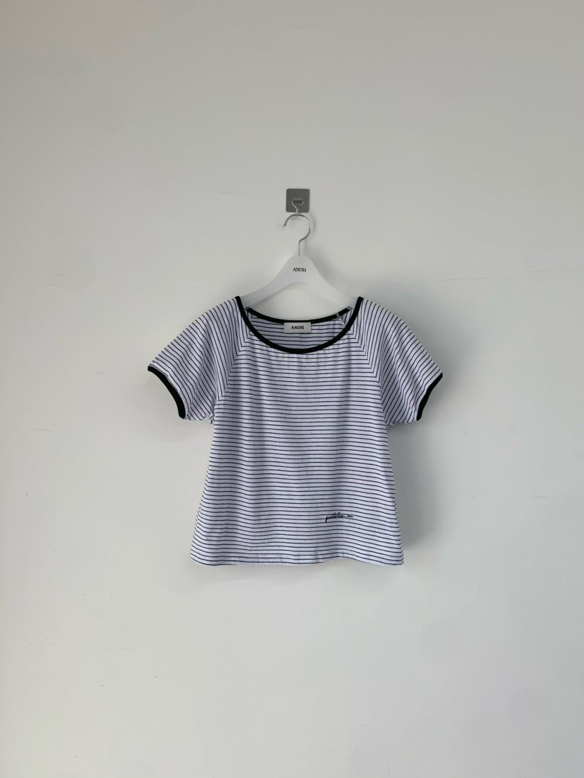 ANOU韓國直郵實拍女裝新款時尚人氣推薦休閑職業T恤船領條紋ANOUT恤