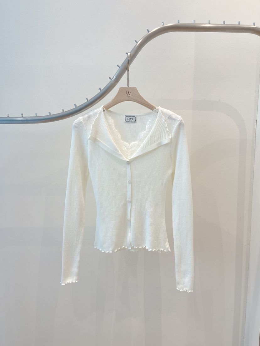 OVE韓國直郵實拍女士新款時尚人氣休閑推薦針織衫假兩件蕾絲OVE針織衫