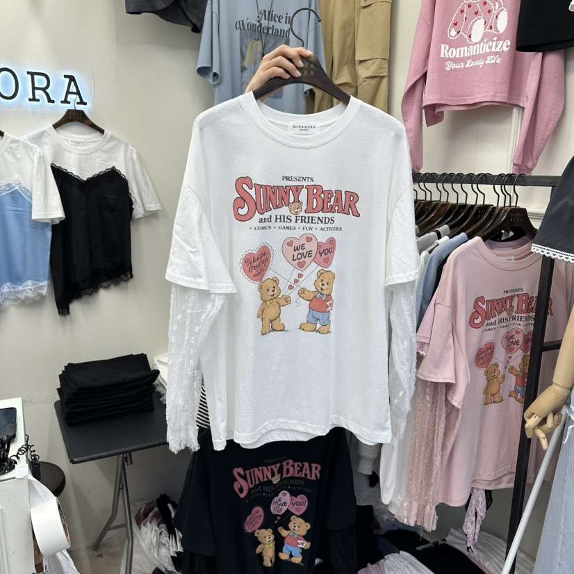 BORA BORA韓國直郵女士新款熱賣職業26春夏長袖T恤假兩件BORA BORA長袖T恤