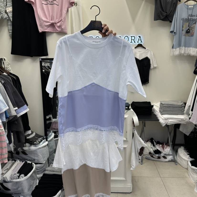 BORA BORA韓國代購女裝新款推薦休閑職業時尚人氣T恤緞面BORA BORAT恤