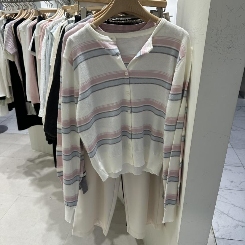 HARU-Q東大門代購女士新品休閑熱賣26春夏針織衫柔軟開衫條紋HARU-Q針織衫