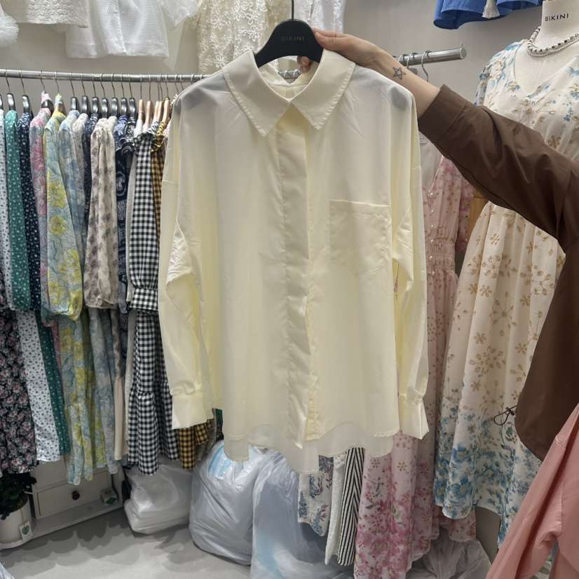 BIKINI東大門實拍女士新款人氣26春夏真品襯衫蕾絲衫褶裥BIKINI襯衫/蕾絲衫