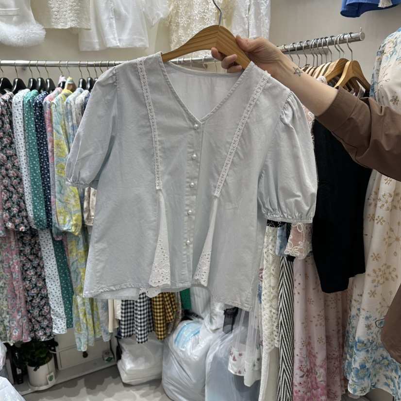 BIKINI韓國代購女裝新款時尚26春夏真品襯衫蕾絲衫蕾絲鏤空BIKINI襯衫/蕾絲衫