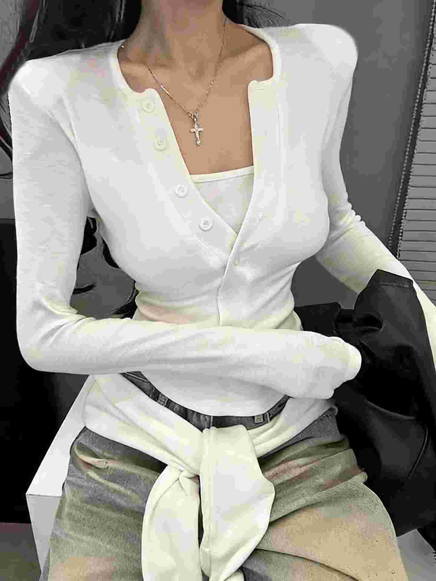 COTTON MARKET東大門直郵女裝新款推薦職業休閑熱賣長袖T恤COTTON MARKET長袖T恤