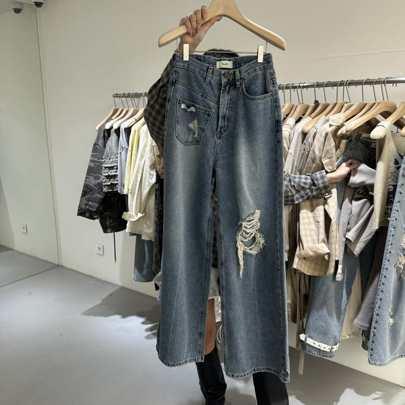 VAULT韓國東大門代購女裝新品職業人氣26春夏休閑牛仔褲口袋VAULT牛仔褲