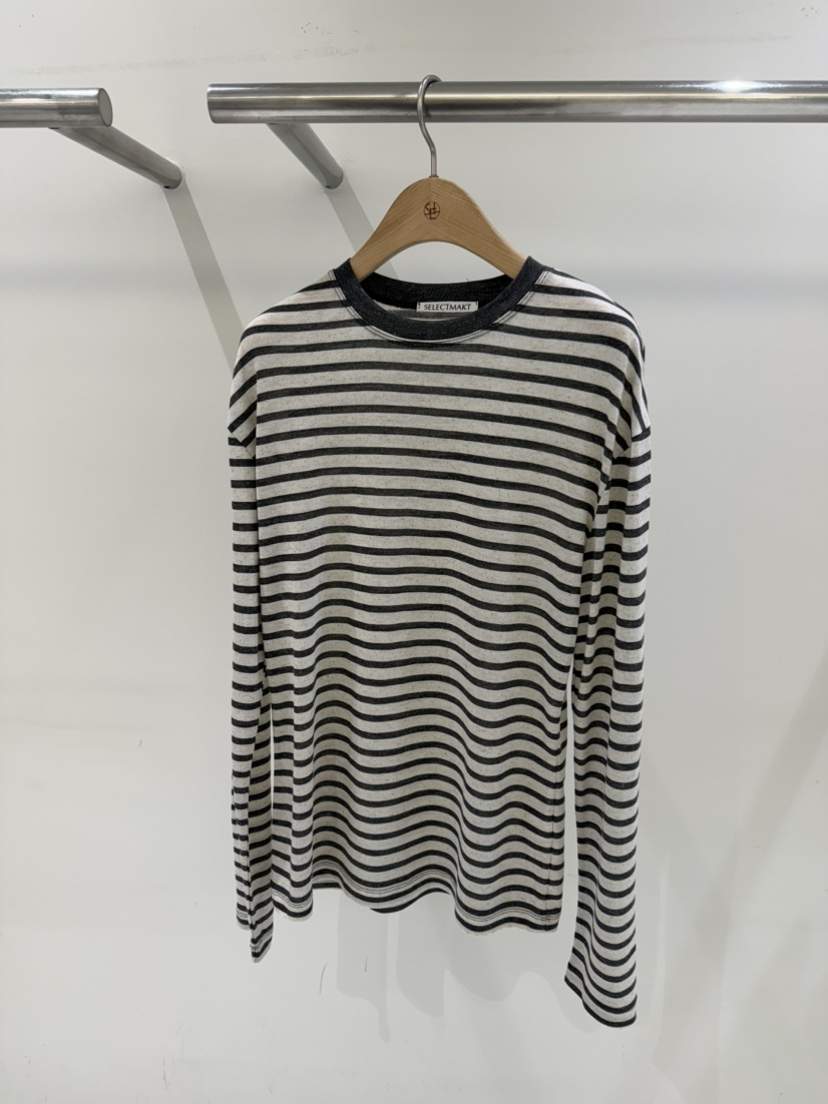 SELECT MARKET韓國直郵女裝新品人氣推薦長袖T恤亞麻條紋SELECT MARKET長袖T恤