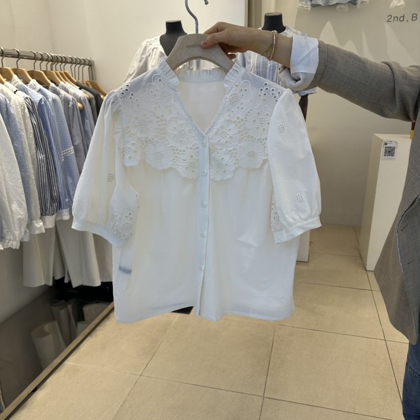 2nd B-S韓國代購女士新款職業人氣推薦熱賣襯衫蕾絲衫刺繡2nd B-S襯衫/蕾絲衫