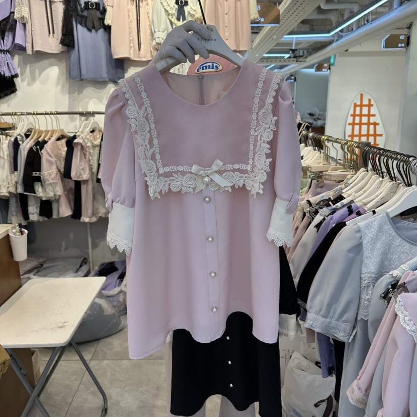 PAPA韓國東大門直郵女士新款26春夏休閑人氣時尚襯衫蕾絲衫Papaine/HALMADE襯衫/蕾絲衫