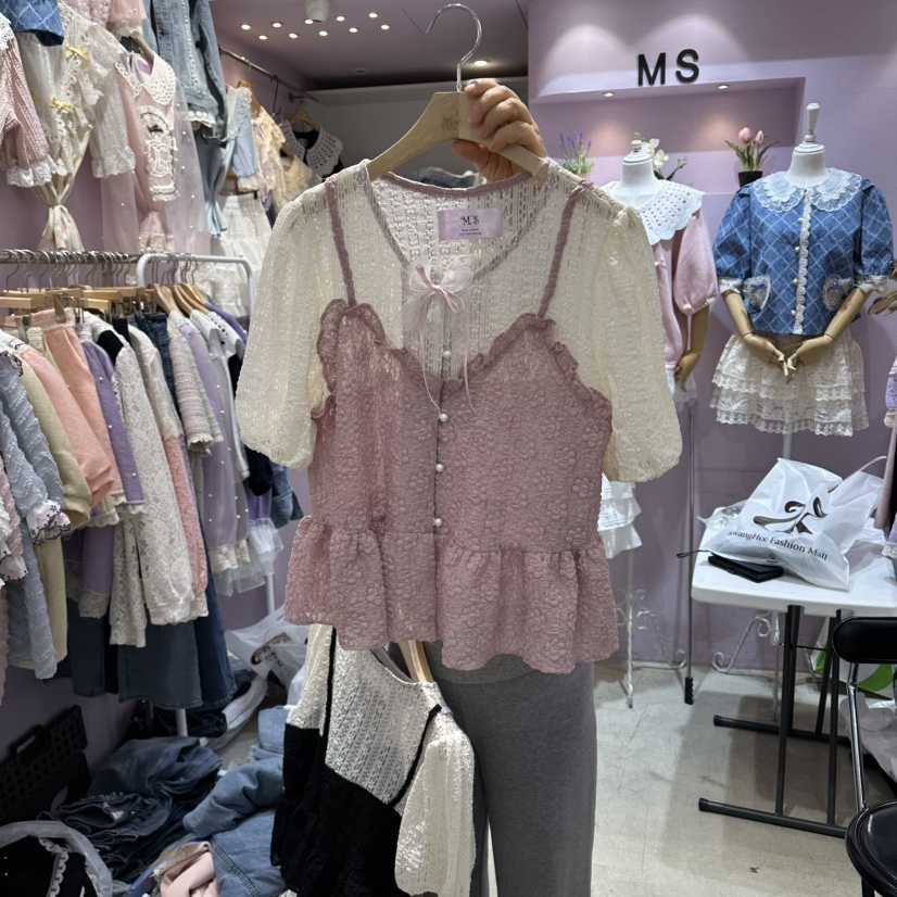 MS韓國直郵實拍女士新款熱賣推薦人氣休閑襯衫蕾絲衫假兩件MS襯衫/蕾絲衫