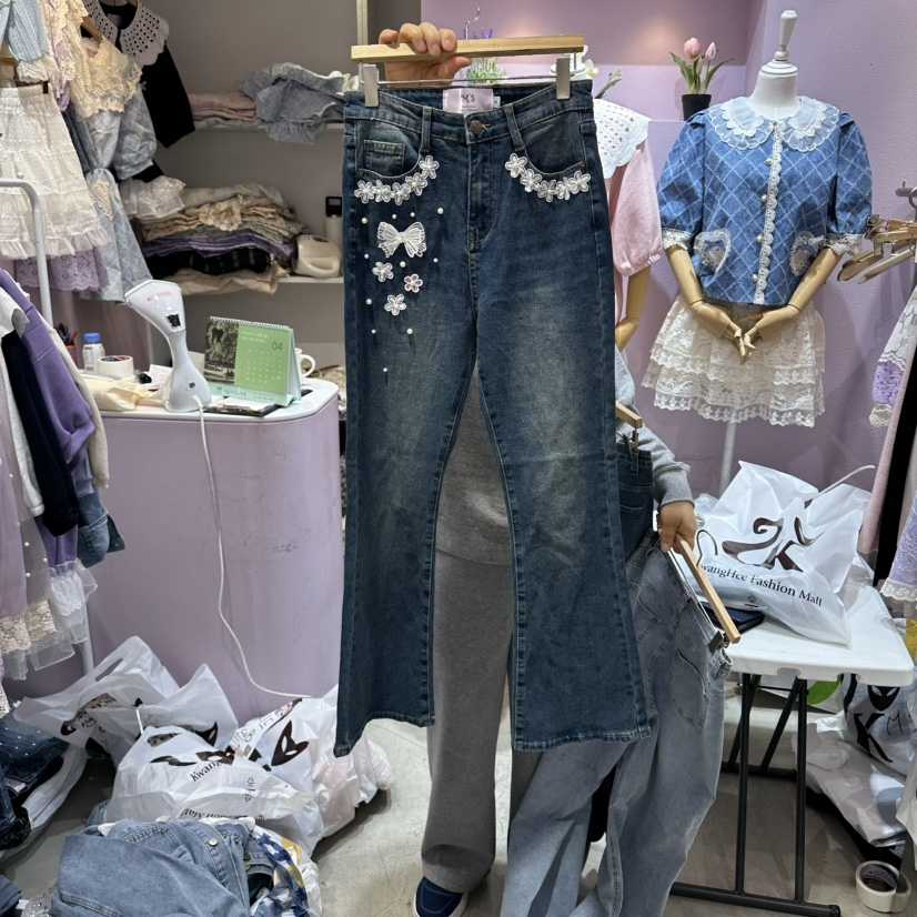 MS韓國直郵實拍女裝新品推薦職業熱賣26春夏時尚牛仔褲喇叭MS牛仔褲