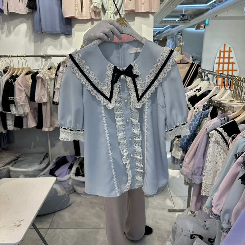 PAPA韓國東大門代購女士新款26春夏休閑職業時尚襯衫蕾絲衫Papaine/HALMADE襯衫/蕾絲衫
