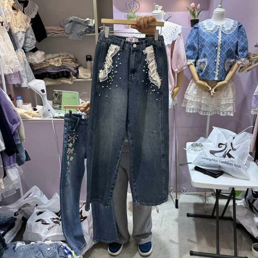 MS韓國直郵實拍女士新款26春夏推薦熱賣休閑牛仔褲闊腿褲MS牛仔褲