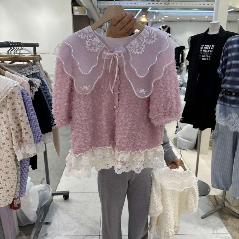 MS韓國直郵女士新款時尚職業26春夏熱賣休閑襯衫蕾絲衫開衫MS襯衫/蕾絲衫