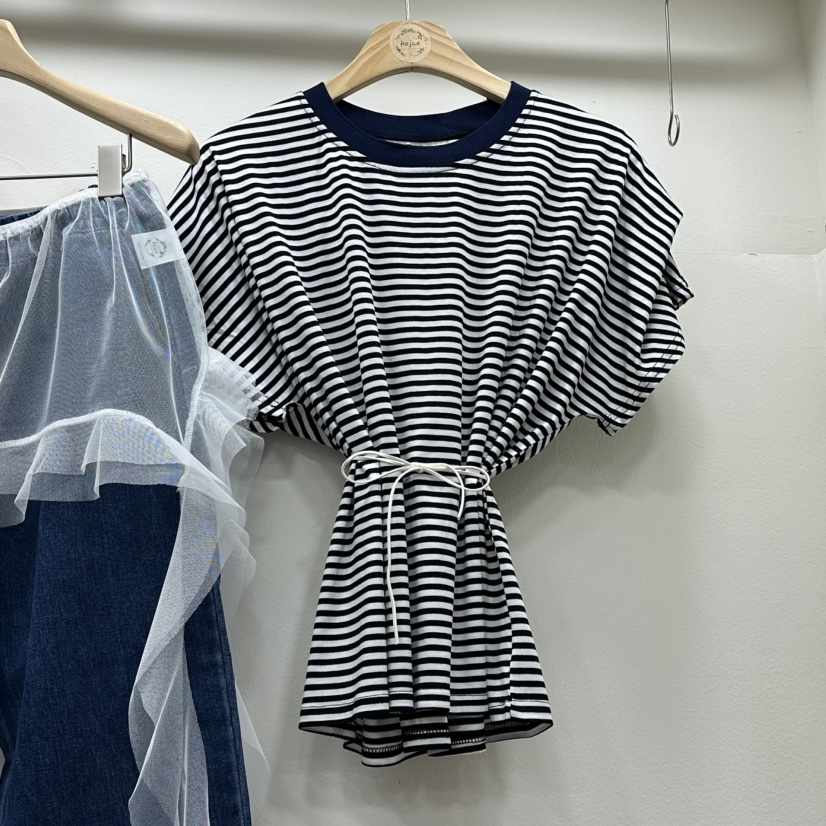 HOJAE韓國東大門直郵女士新款休閑時尚26春夏熱賣T恤褶皺MID-LEVEL JUMPT恤