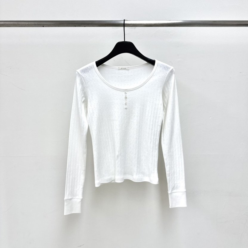RIVER韓國代購女士新款推薦時尚職業熱賣26春夏長袖T恤紐扣WATER/RIVER長袖T恤