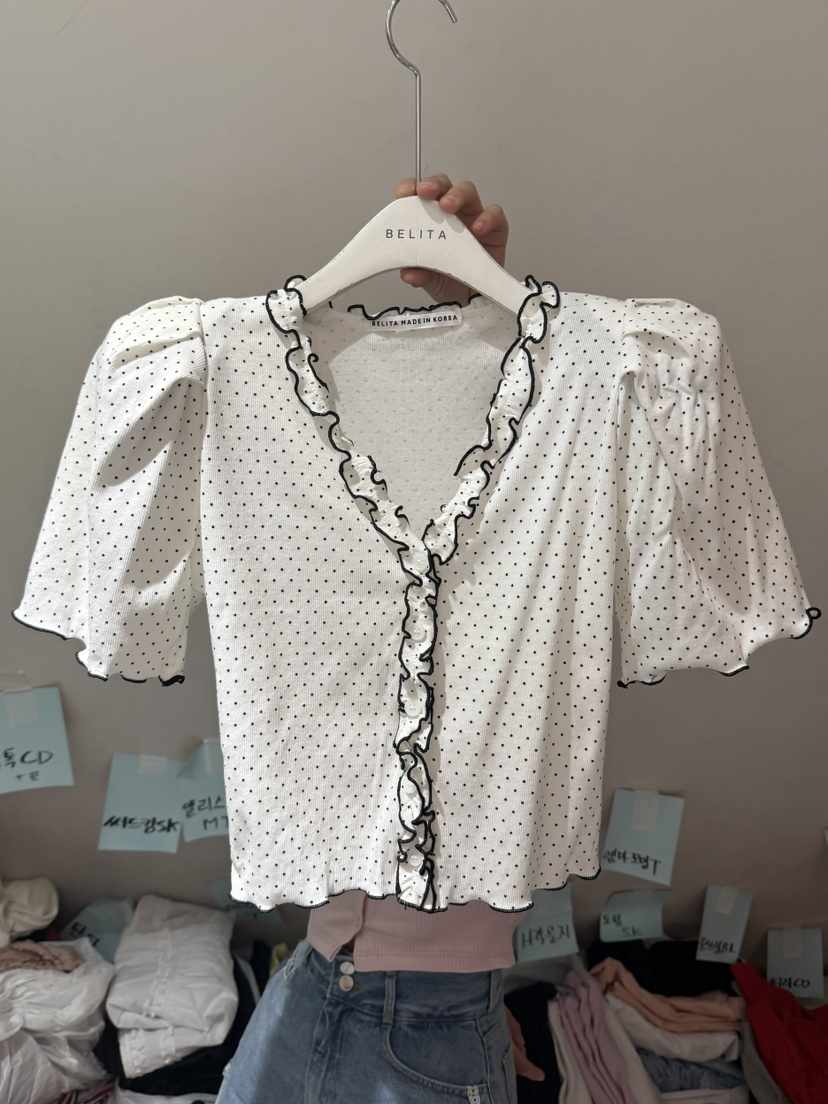 BELITA-L韓國直郵實拍女裝新品時尚襯衫蕾絲衫荷葉邊開衫BELITA-L襯衫/蕾絲衫