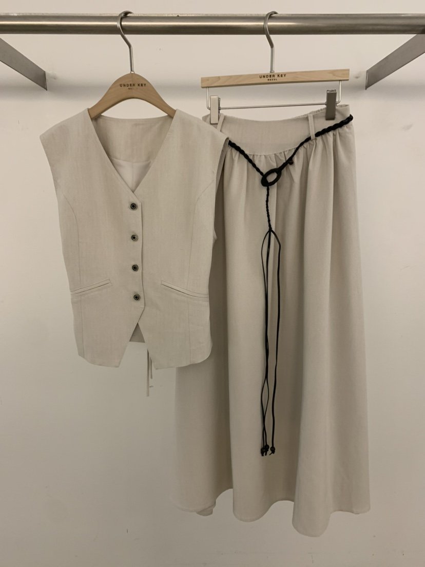 UNDER KEY韓國直郵女士新款職業休閑26春夏套裝含腰帶亞麻UNDER KEY套裝