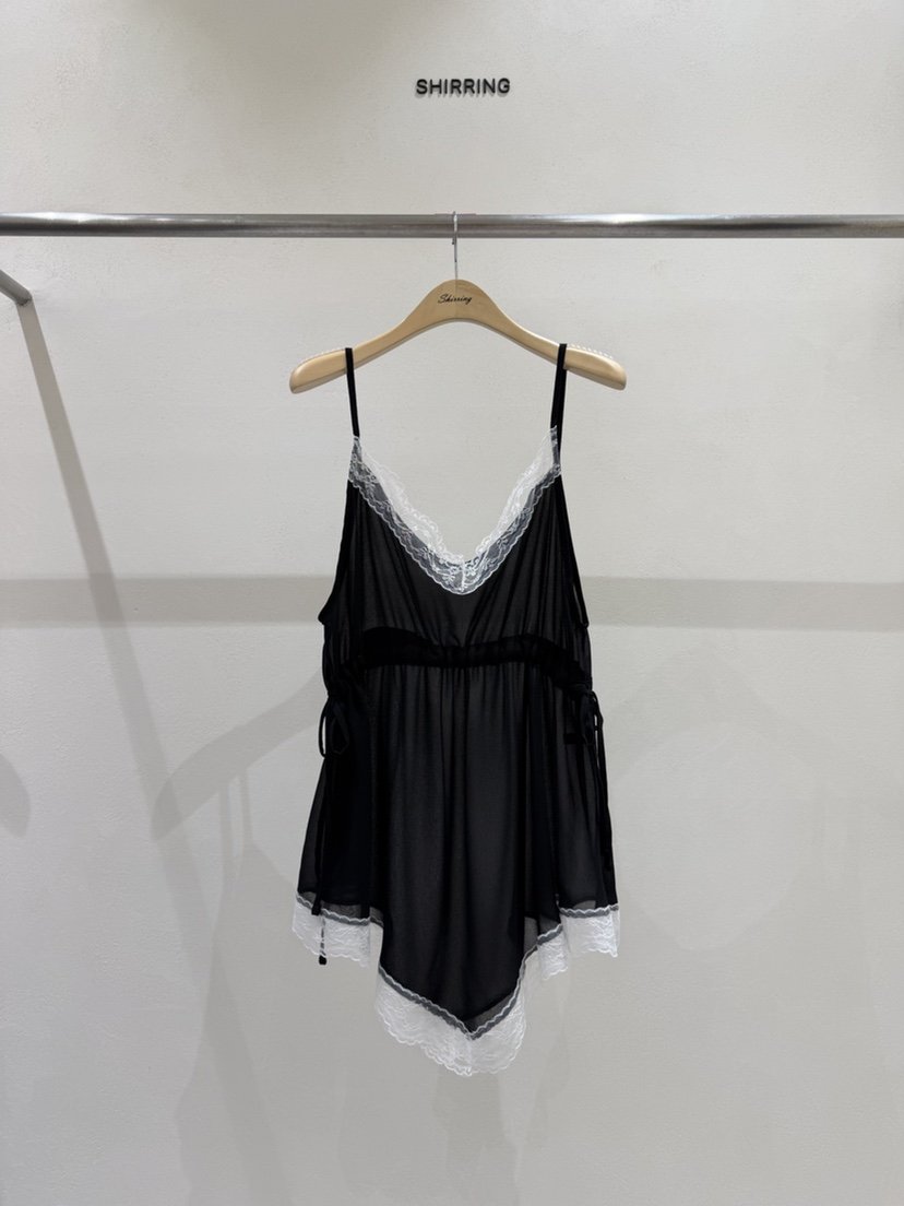 SHIRRING韓國東大門代購女士新品休閑人氣吊帶背心不對稱SHIRRING吊帶/背心