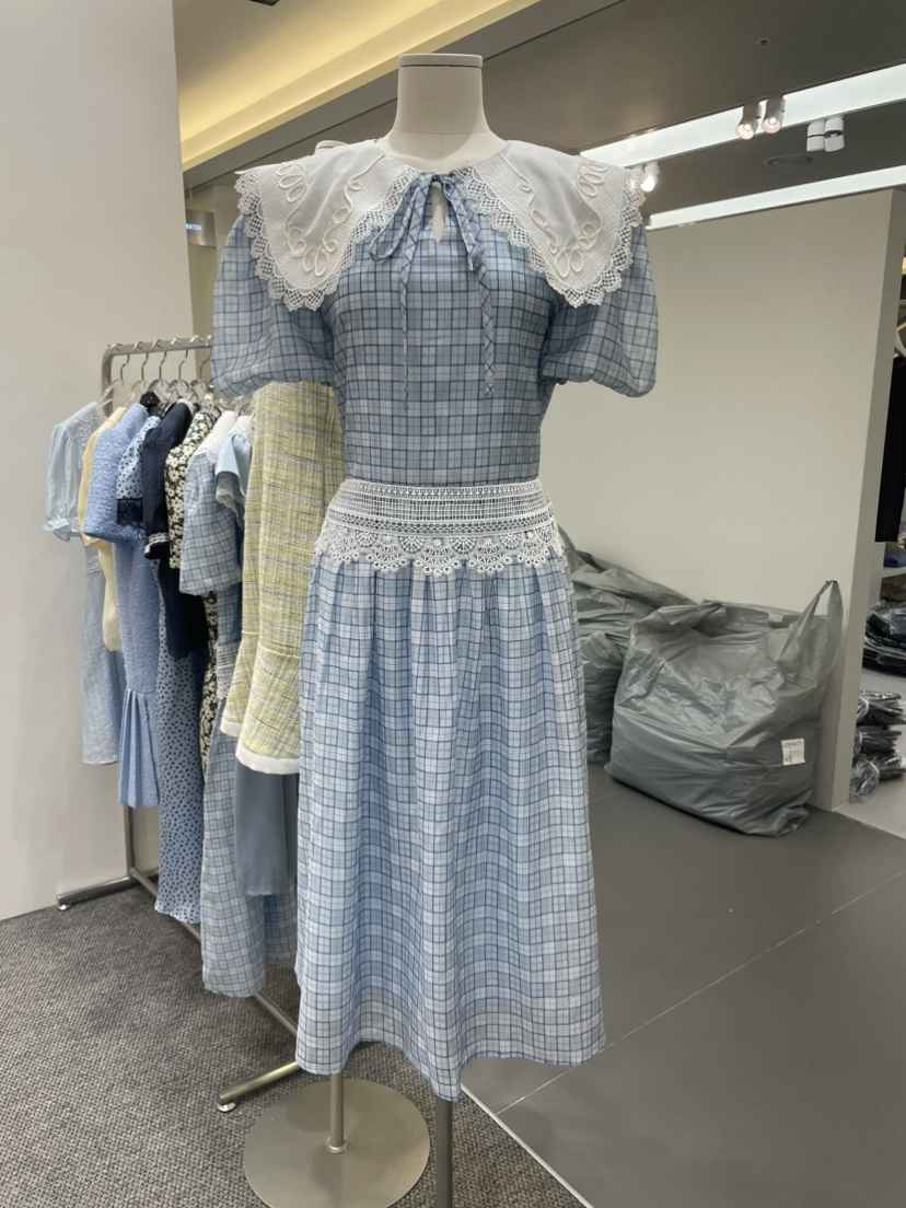 NAPKIN韓國代購女士新品職業推薦26春夏熱賣連衣裙格子蕾絲NAPKIN連衣裙