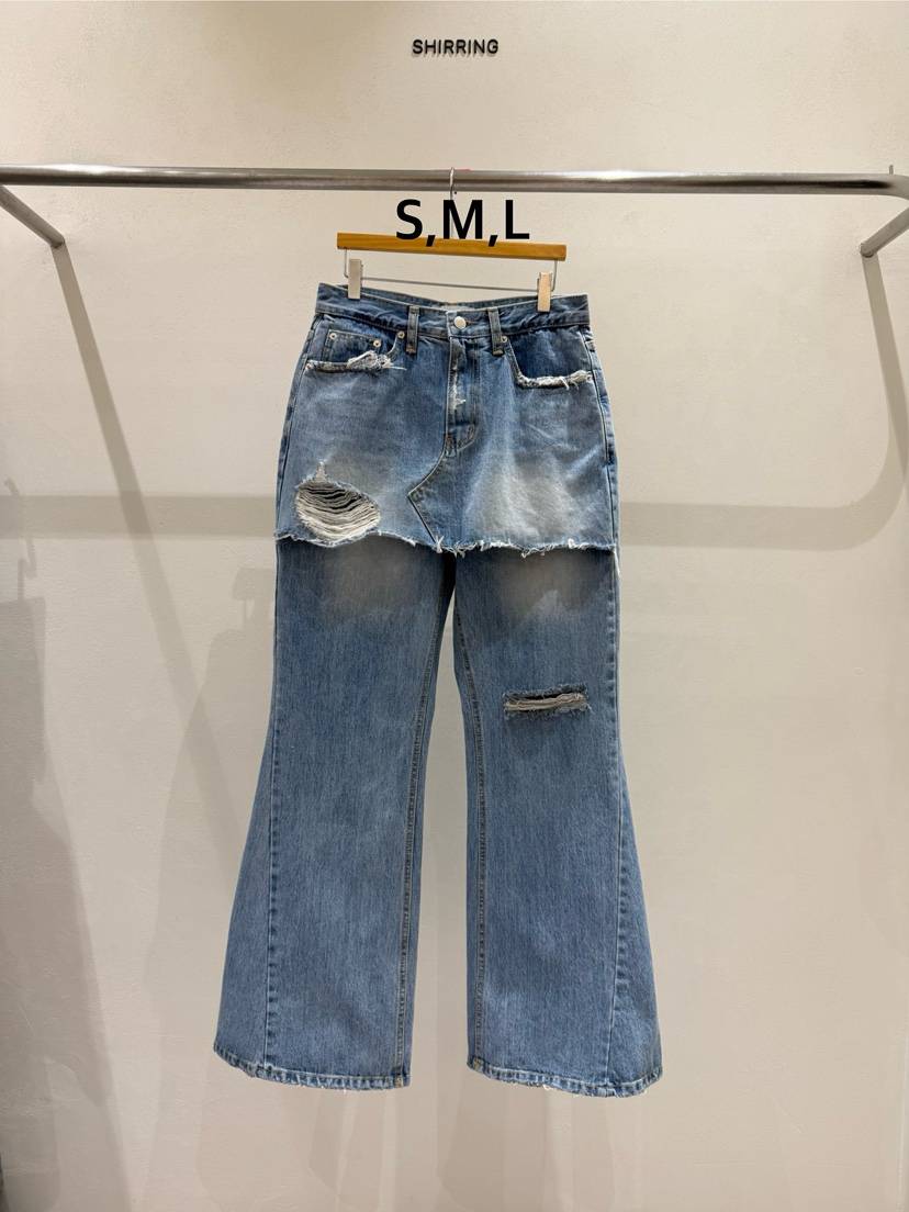 SHIRRING韓國東大門直郵女士新品26春夏人氣熱賣牛仔褲復古SHIRRING牛仔褲