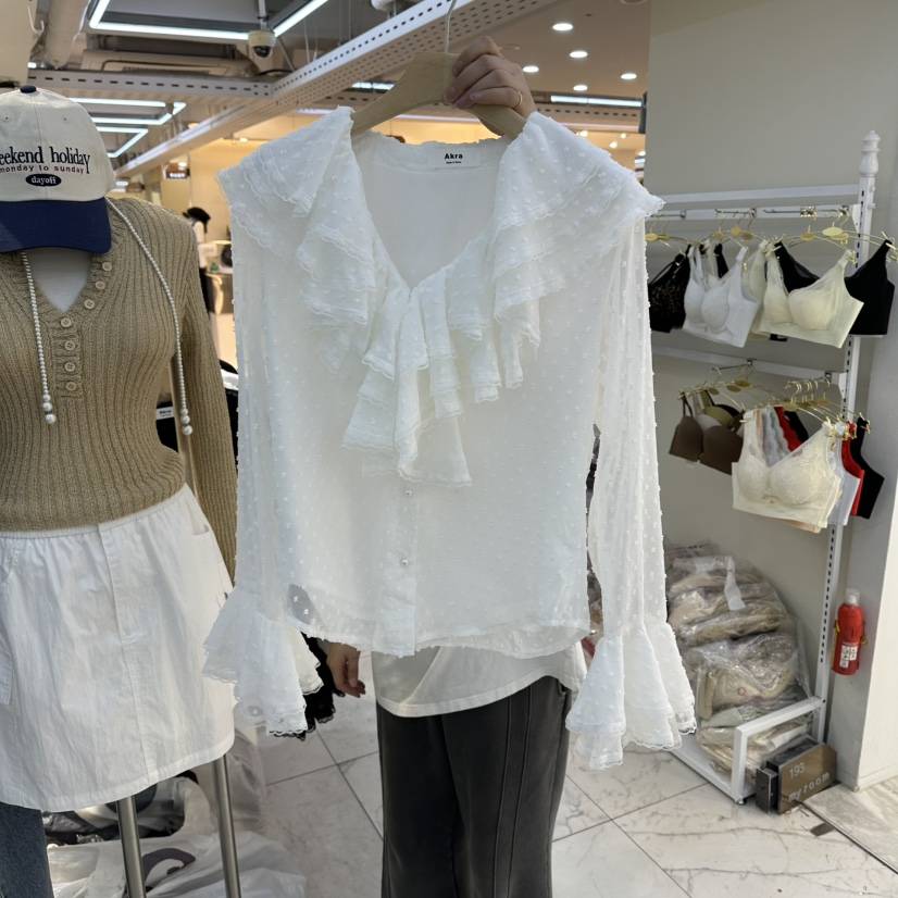 AKRA BY ART韓國東大門代購女裝新款推薦襯衫蕾絲衫荷葉邊AKRA BY ART襯衫/蕾絲衫