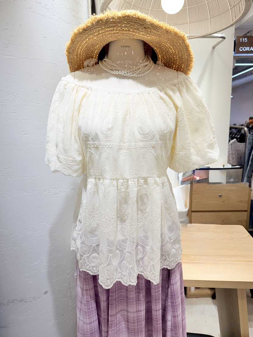 CORAL韓國代購女士新品真品熱賣職業推薦26春夏襯衫蕾絲衫刺繡CORAL襯衫/蕾絲衫