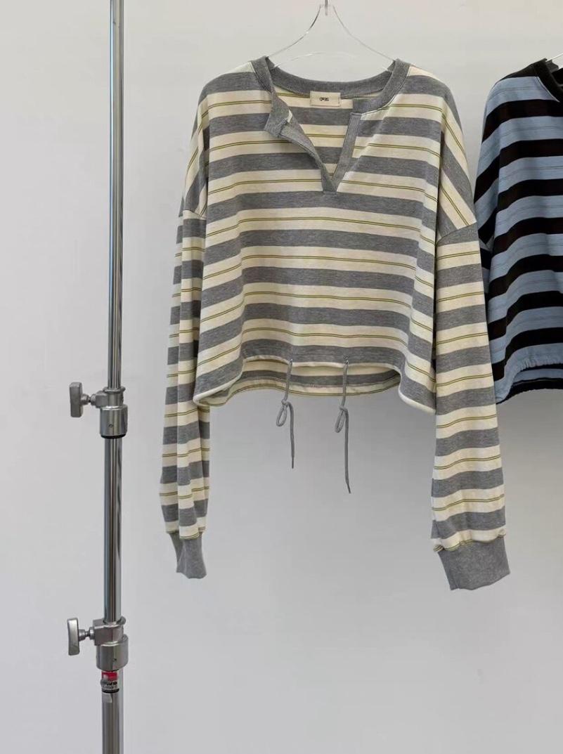 LEESEED-A韓國代購女士新款職業熱賣人氣長袖T恤V領條紋SEeD/LEESEED長袖T恤