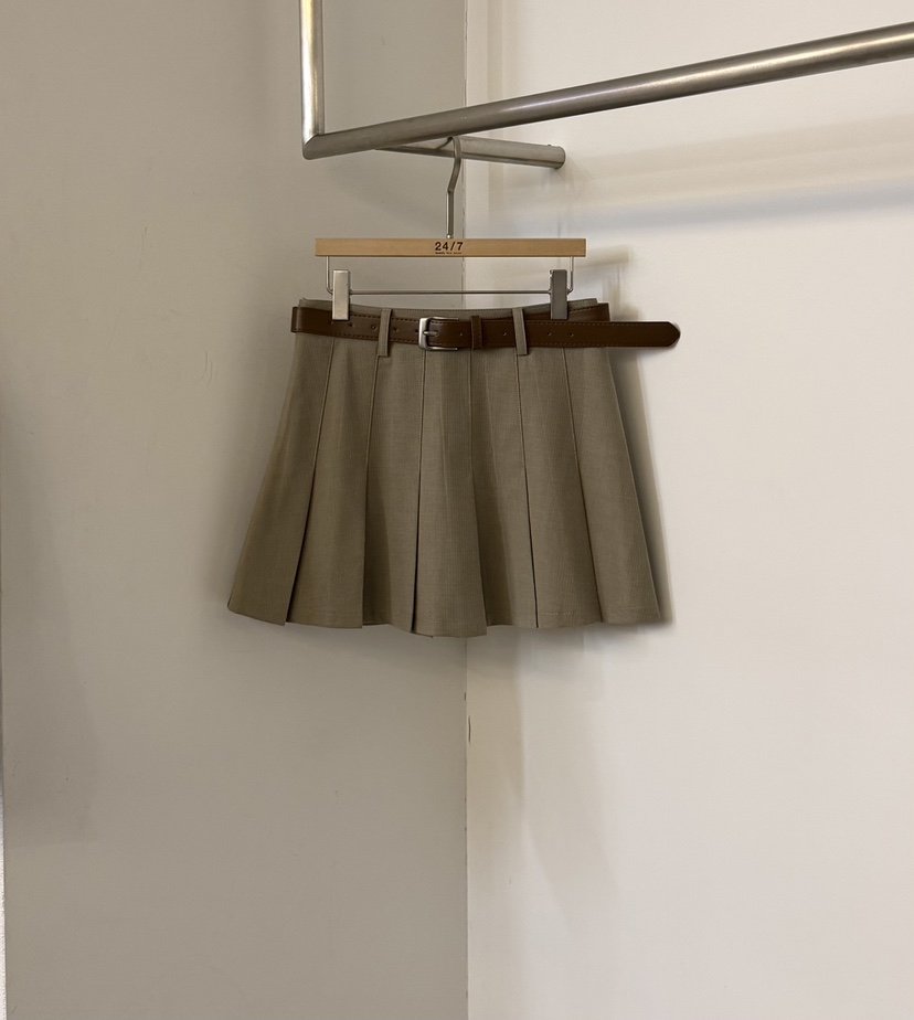 TWENTY FOUR SEVEN24-7韓國直郵女士新款熱賣短裙含腰帶百褶褶裙TEWNTY FOUR SEVEN24-7短裙