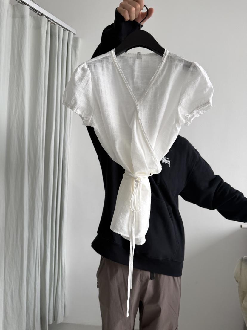 ARKIE/TAF韓國直郵實拍女裝新品時尚推薦襯衫蕾絲衫含腰繩ARKIE/TAF襯衫/蕾絲衫