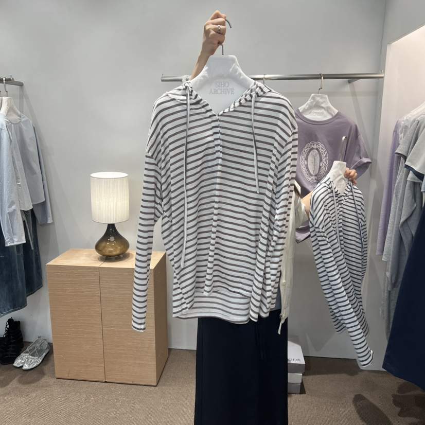 SIHO ARCHIVE韓國直郵實拍女士新品時尚長袖T恤連帽衫條紋SIHO ARCHIVE長袖T恤
