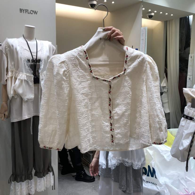 BY FLOW韓國代購女裝新款職業26春夏休閑襯衫蕾絲衫繡花BY FLOW襯衫/蕾絲衫