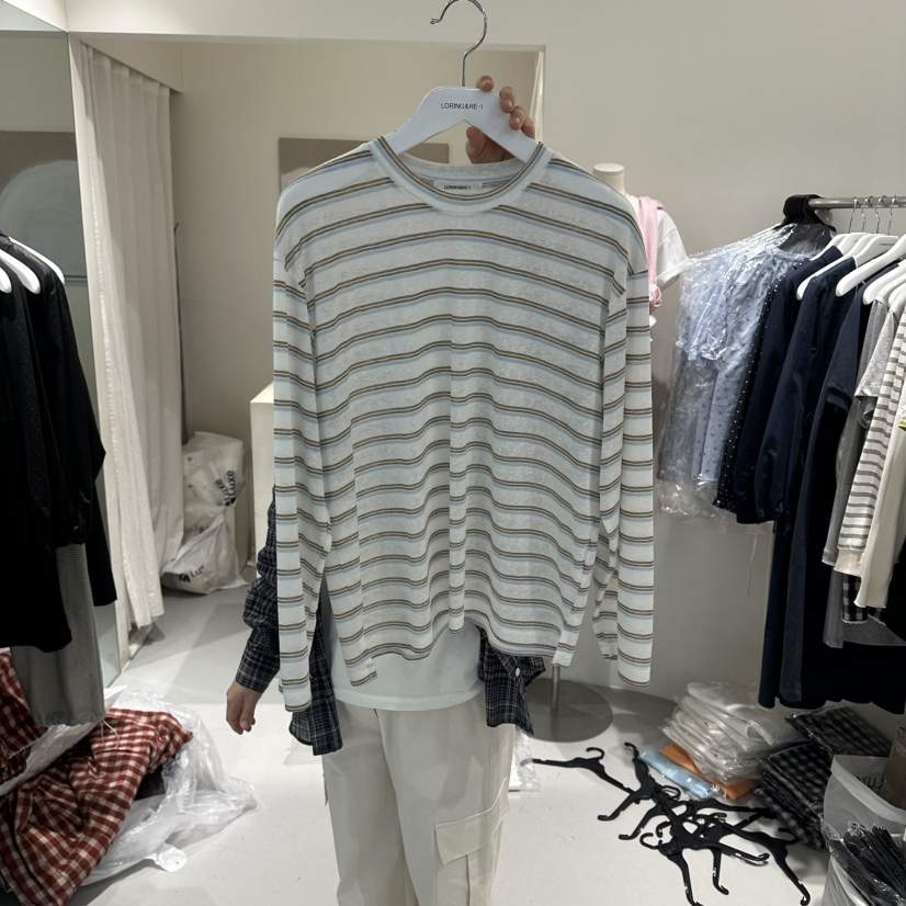 LORING RE I韓國代購女裝新款休閑26春夏熱賣長袖T恤條紋LORING RE-I/BARE長袖T恤