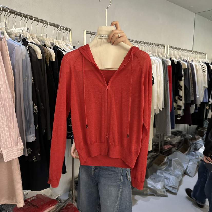 DOUBLE STANDARD/LE SMOKING/MAISONSTAFF韓國直郵實拍女士新款休閑針織衫拉鏈連帽MAISONSTAFF針織衫