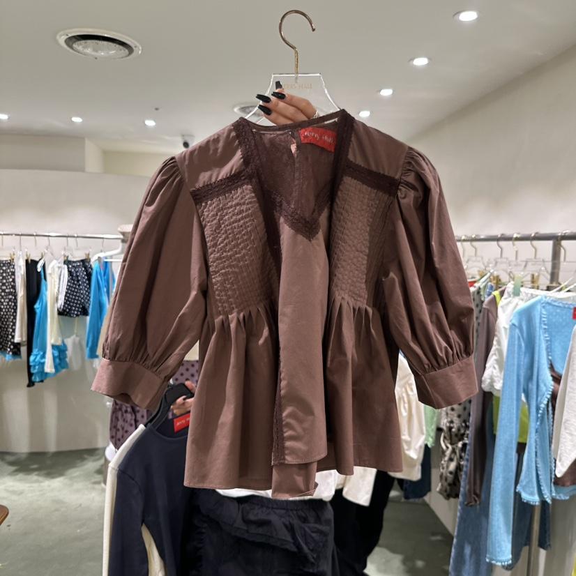 JERRY HALL-P韓國直郵女士新品26春夏襯衫蕾絲衫網眼褶裥JERRY HALL襯衫/蕾絲衫