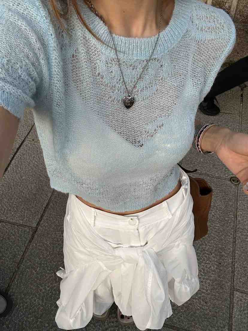 ZEROZERO韓國直郵女裝新品休閑人氣職業推薦針織衫花朵透視ZEROZERO針織衫