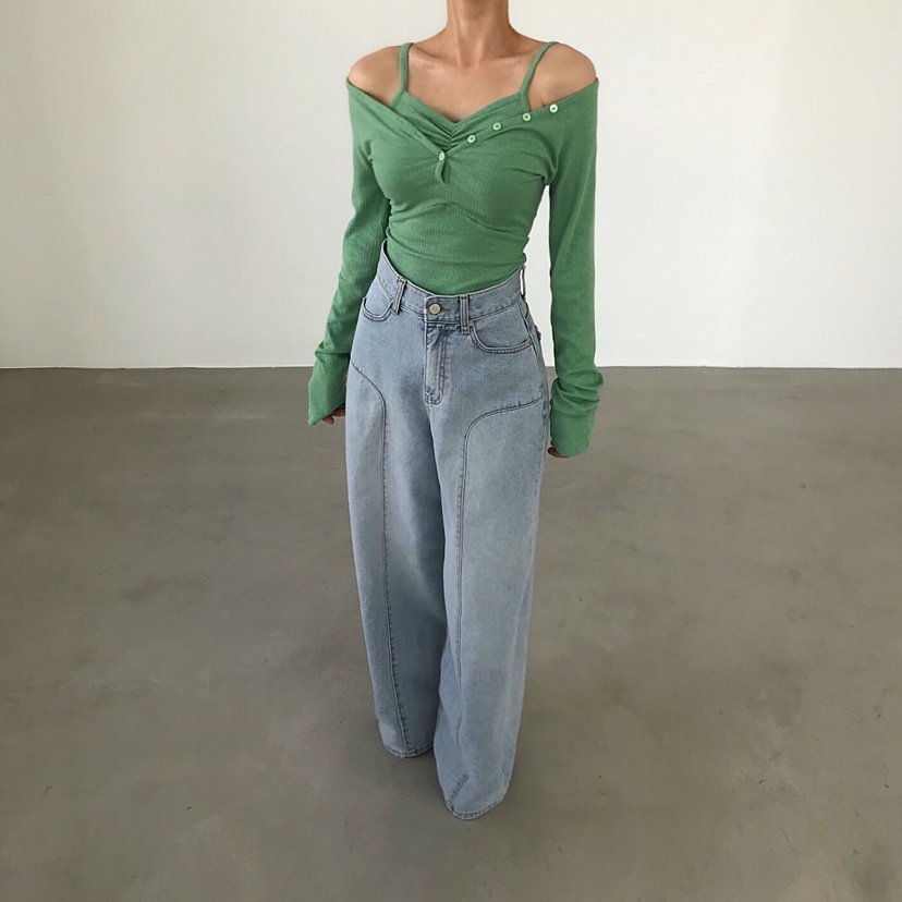 2TWO MOON韓國東大門直郵女士新款熱賣推薦長袖T恤假兩件2TWO MOON長袖T恤