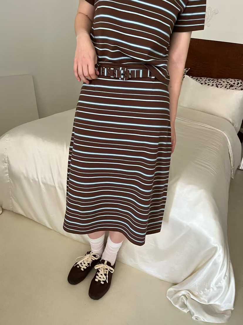 J CRANE-A韓國直郵女裝新款時尚人氣休閑推薦長裙腰帶條紋J CRANE長裙